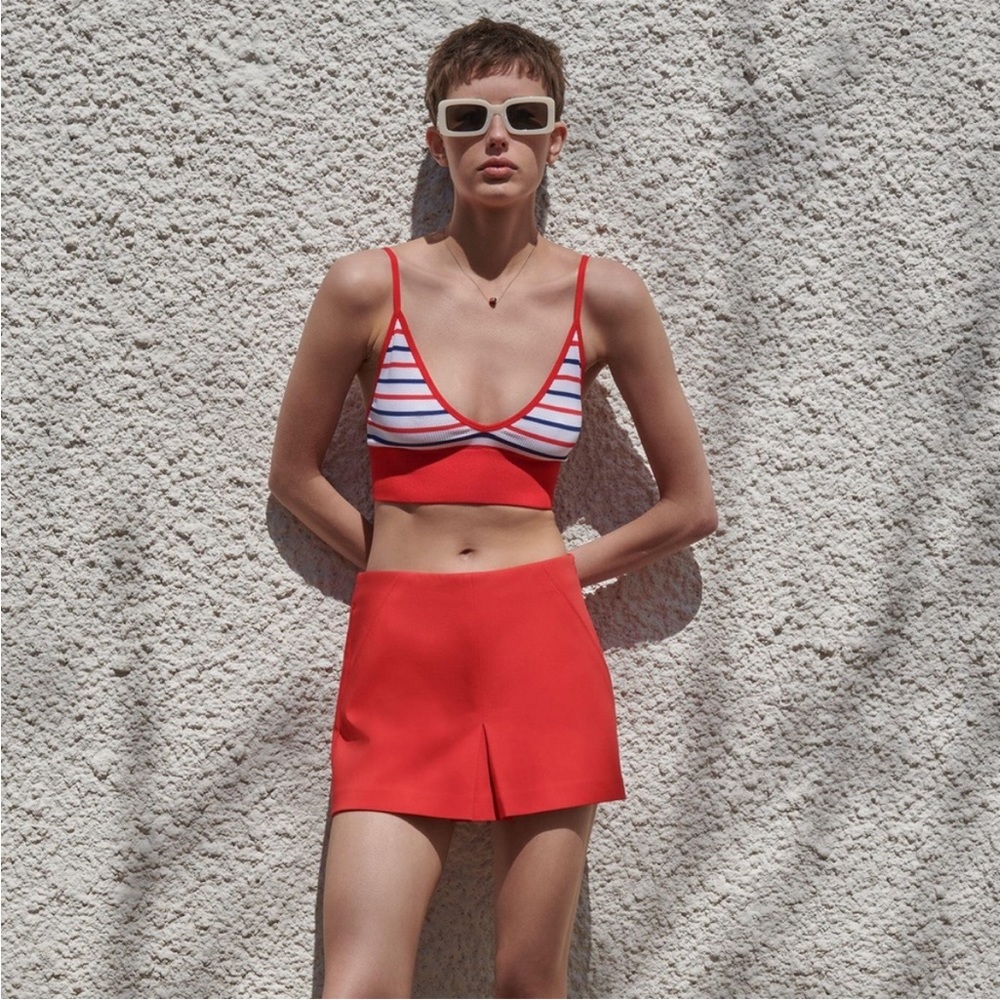 ZARA red pleated split skirt mini size S